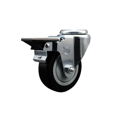 Service Caster 3.5'' Black Poly Wheel Swivel Bolt Hole Caster with Posi Lock Brake SCC-BH20S3514-PPUB-BLK-PLB